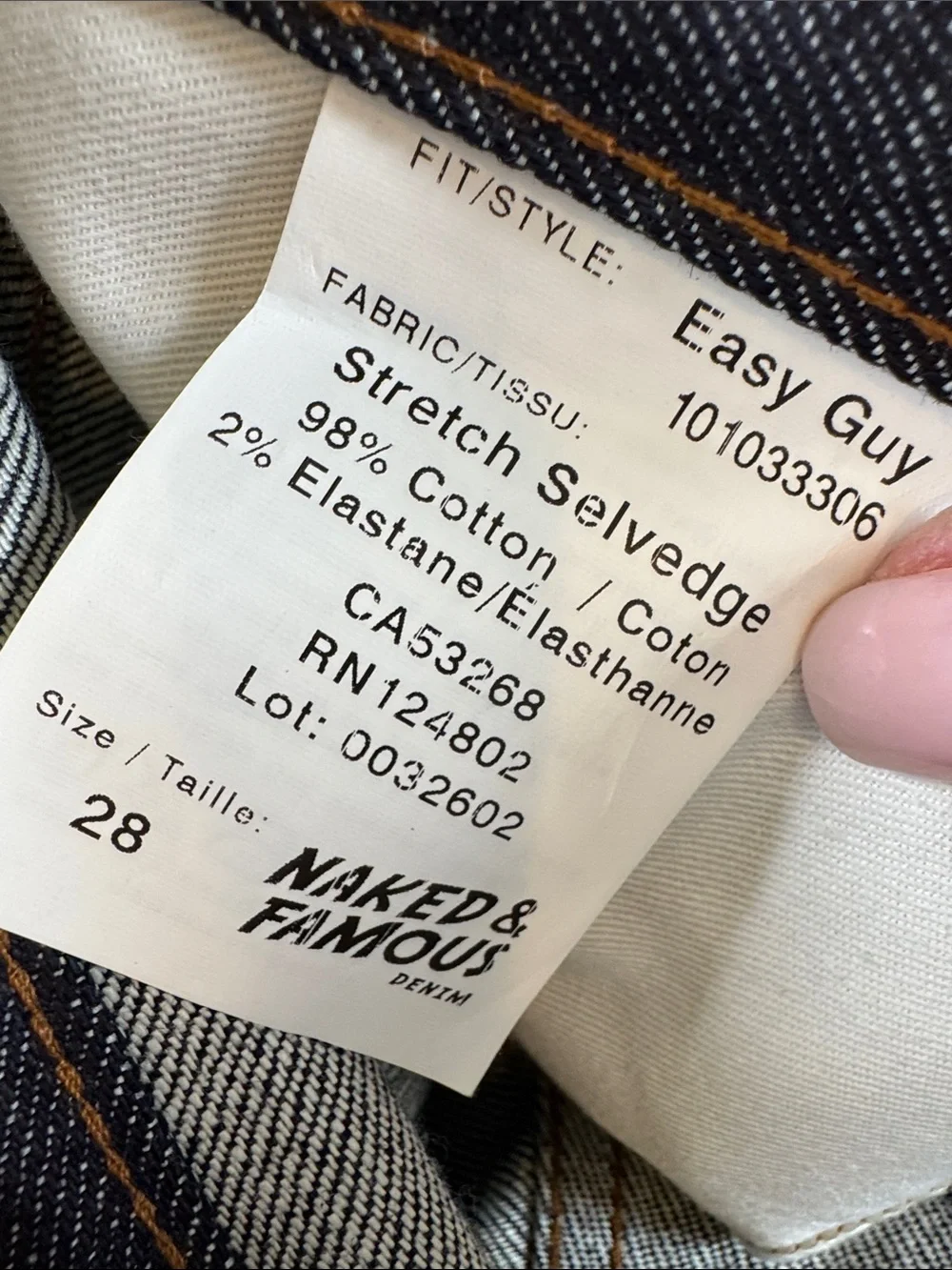Naked and Famous Easy Guy jeans Stretch Selvedge size 28